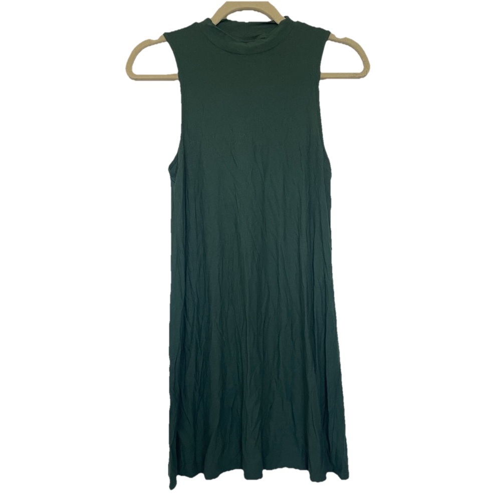 Topshop Woman Petite Green Sleeveless Dress Size 2 Mock Neck 90s Minimal Stretch